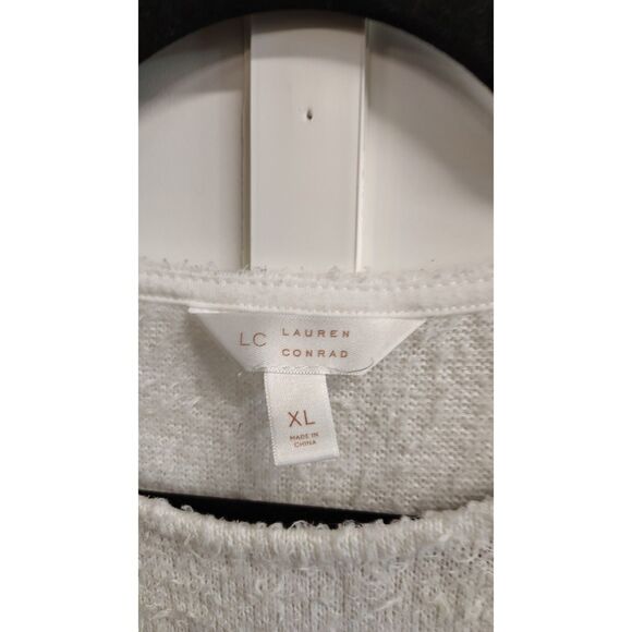 LC Lauren Conrad Women's XL White Fuzzy Front Tie Long Sleeve Sweater - Picture 3 of 6